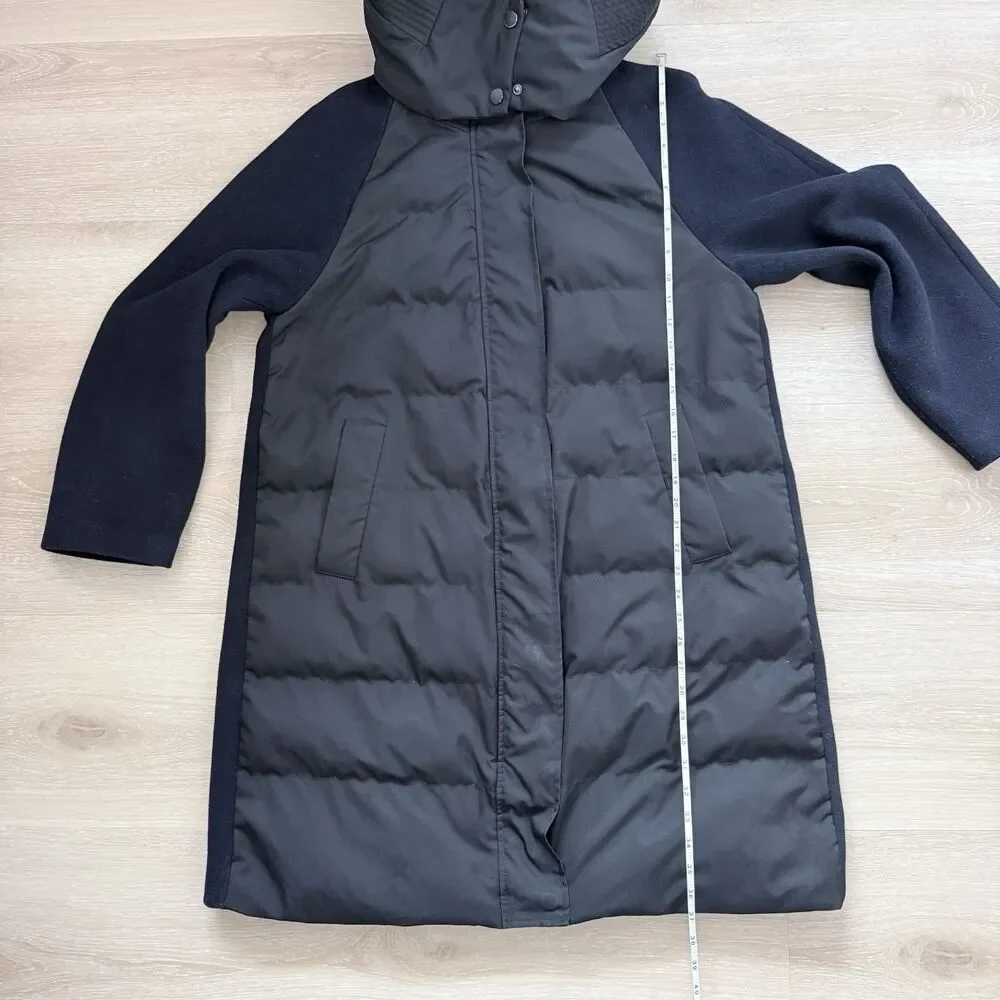 Quiet Luxury Minimalist Wool Blend Mixed Media Puffer Coat M Black Navy Jason Wu